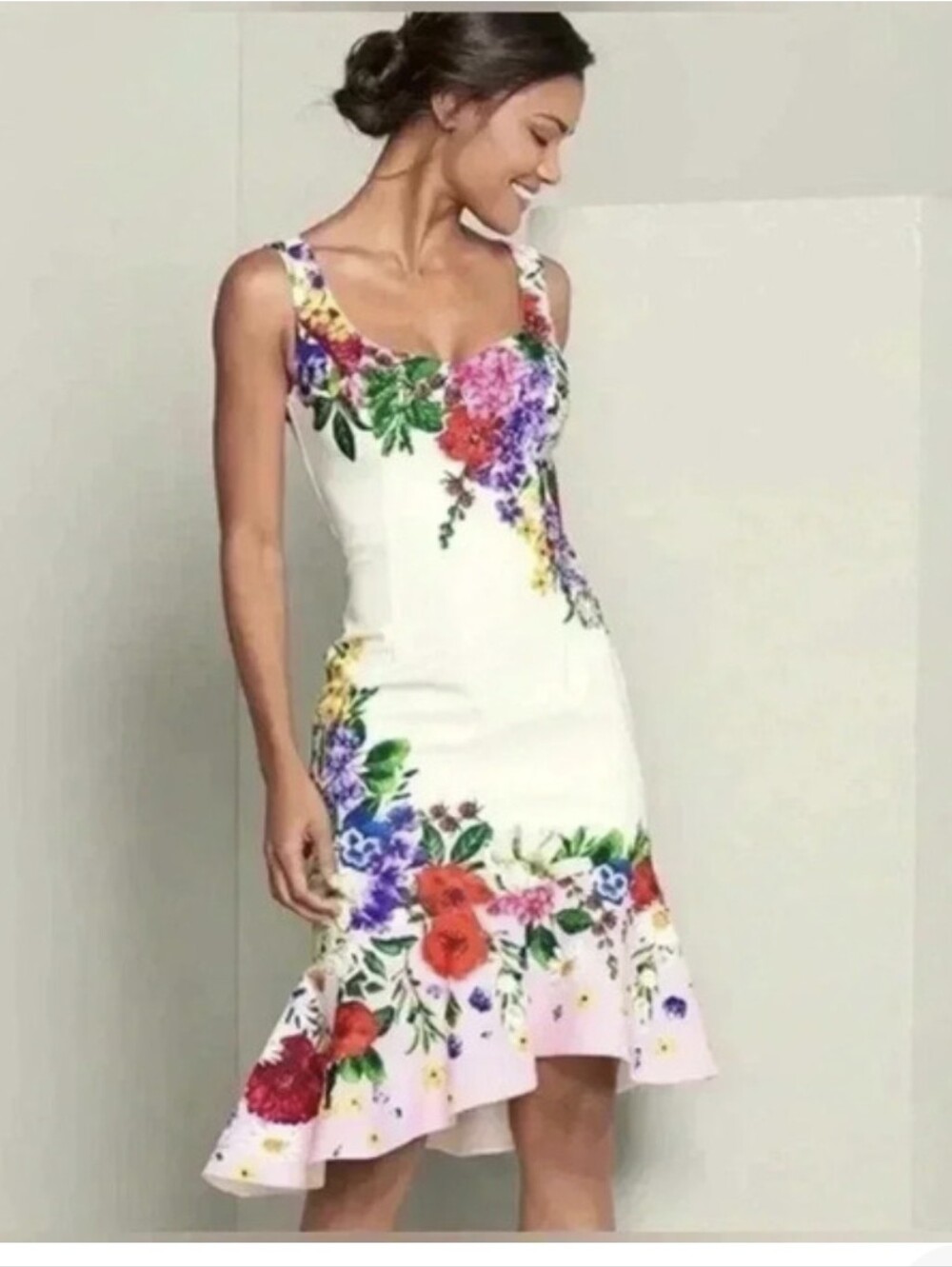 VENUS White Midi Dress with Multicolor Floral Print